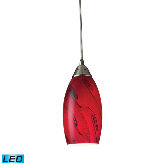 Galaxy 5" 1 Light LED Mini Pendant in Red Glass & Satin Nickel