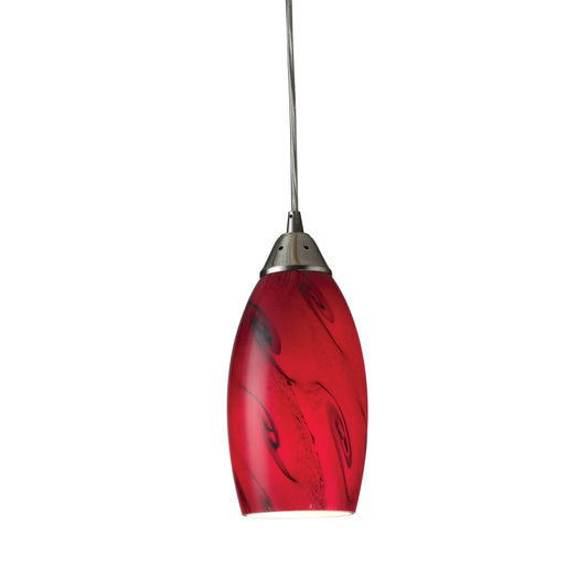 Galaxy 5" 1 Light Mini Pendant in Red Glass & Satin Nickel