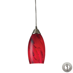 Galaxy 5' 1 Light Mini Pendant in Red Glass & Satin Nickel with Adapter Kit
