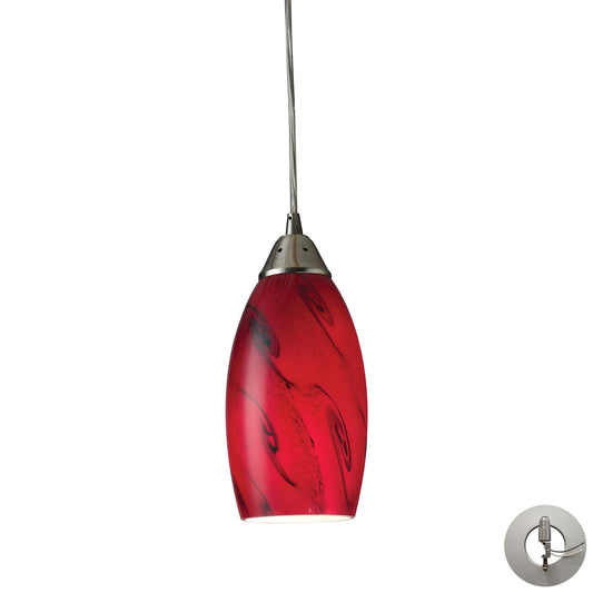 Galaxy 5" 1 Light Mini Pendant in Red Glass & Satin Nickel with Adapter Kit