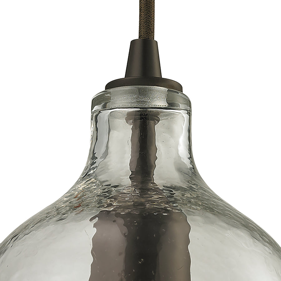 Hammered Glass 5' 1 Light Mini Pendant in Clear Hammered Glass & Oil Rubbed Bronze