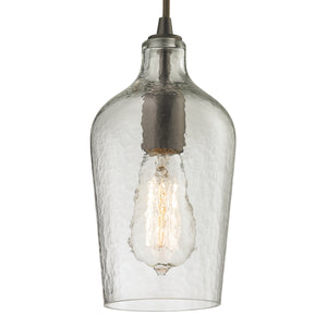 Hammered Glass 5' 1 Light Mini Pendant in Clear Hammered Glass & Oil Rubbed Bronze