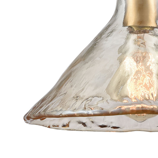 Hand Formed Glass 10" 1 Light Mini Pendant in Champagne Hand-formed Glass & Satin Brass