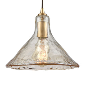 Hand Formed Glass 10' 1 Light Mini Pendant in Champagne Hand-formed Glass & Satin Brass