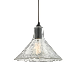 Hand Formed Glass 10' 1 Light Mini Pendant in Clear Textured Glass & Oil Rubbed Bronze