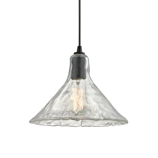 Hand Formed Glass 10" 1 Light Mini Pendant in Clear Textured Glass & Oil Rubbed Bronze