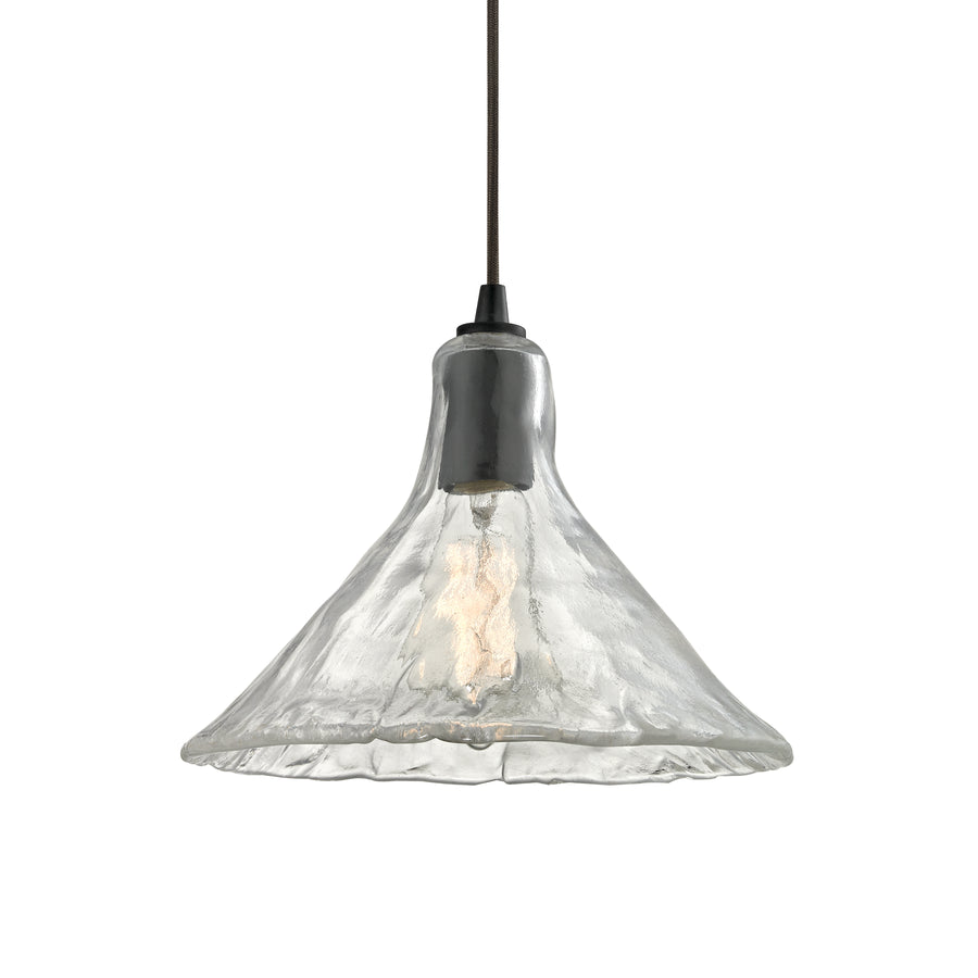 Hand Formed Glass 10' 1 Light Mini Pendant in Clear Textured Glass & Oil Rubbed Bronze