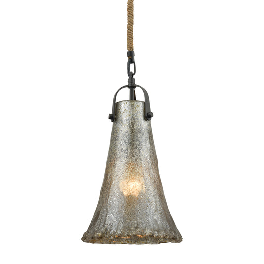 Hand Formed Glass 8" 1 Light Mini Pendant in Antique Mercury Glass & Oil Rubbed Bronze