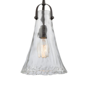 Hand Formed Glass 8' 1 Light Mini Pendant in Clear Textured Glass & Oil Rubbed Bronze