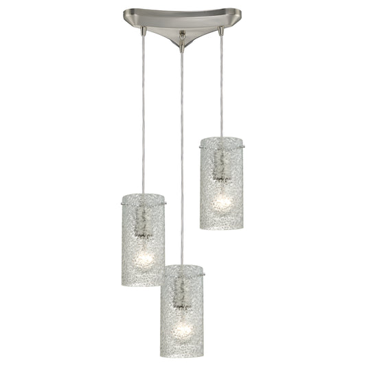 Ice Fragments 10" 3 Light Mini Pendant in Clear Glass & Satin Nickel