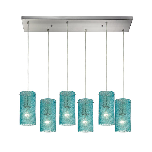 Ice Fragments 30" 6 Light Mini Pendant in Aqua Glass & Satin Nickel