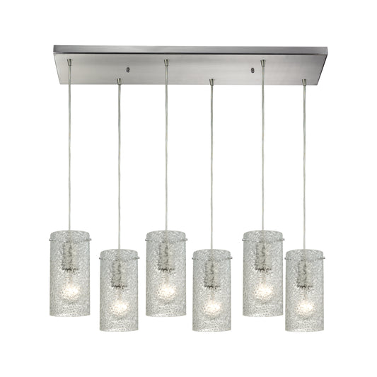 Ice Fragments 30" 6 Light Mini Pendant in Clear Glass & Satin Nickel