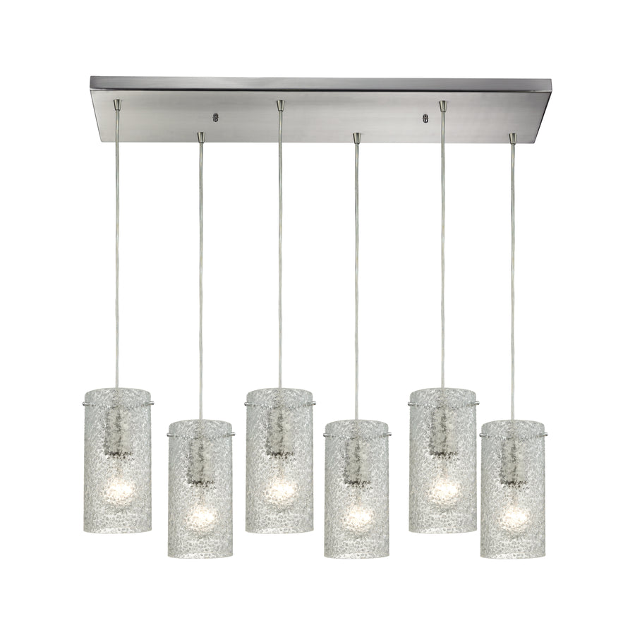 Ice Fragments 30' 6 Light Mini Pendant in Clear Glass & Satin Nickel