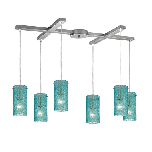 Ice Fragments 33" 6 Light Mini Pendant in Aqua Glass & Satin Nickel