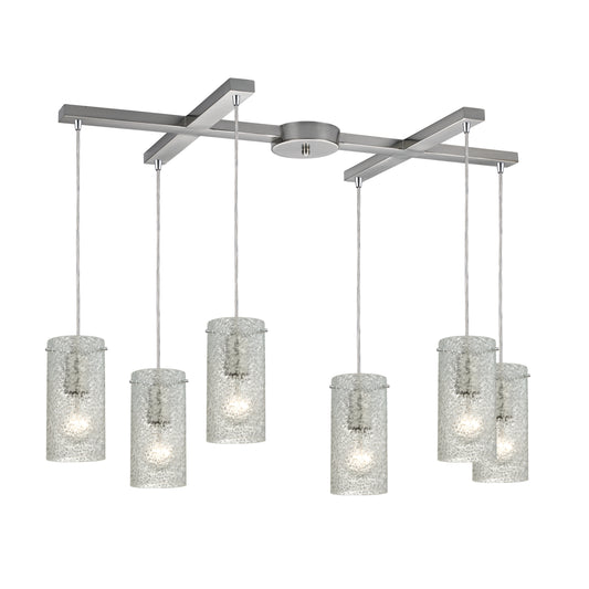 Ice Fragments 33" 6 Light Mini Pendant in Clear Glass & Satin Nickel