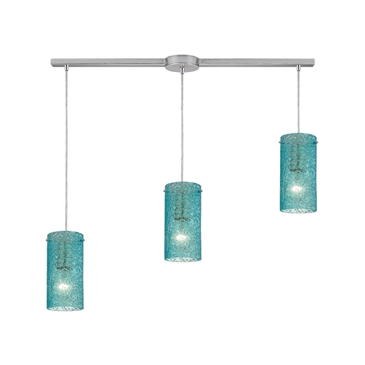 Ice Fragments 36" 3 Light Mini Pendant in Aqua Glass & Satin Nickel