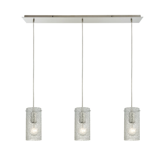 Ice Fragments 36" 3 Light Mini Pendant in Clear Glass & Satin Nickel