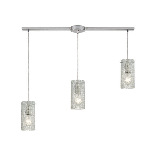 Ice Fragments 36" 3 Light Multi Level Mini Pendant in Clear Glass & Satin Nickel