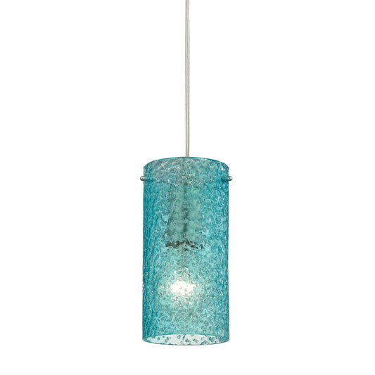 Ice Fragments 5" 1 Light Mini Pendant in Aqua Glass & Satin Nickel