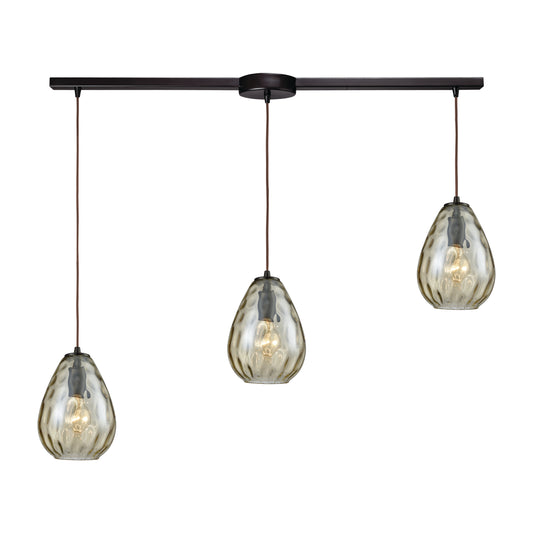 Lagoon 36" 3 Light Multi Level Mini Pendant in Champagne Water Glass & Oil Rubbed Bronze