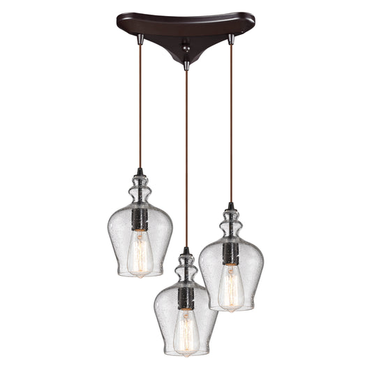 Menlow Park 10" 3 Light Mini Pendant in Smoke Glass & Oil Rubbed Bronze