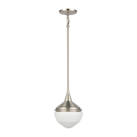 Mid-Century Schoolhouse 8" 1 Light Mini Pendant in Satin Nickel