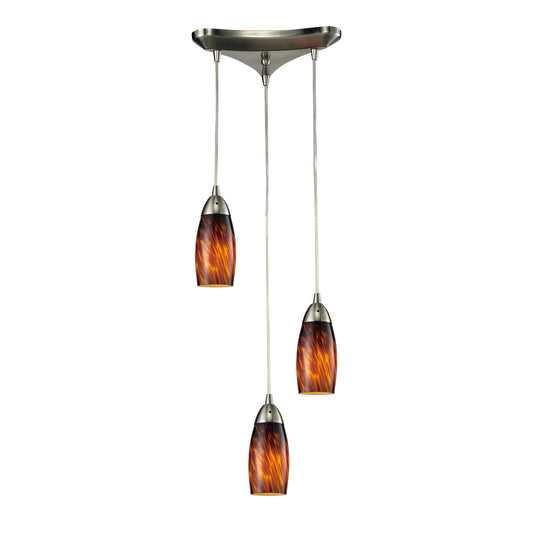 Milan 10" 3 Light Mini Pendant in Espresso Glass & Satin Nickel