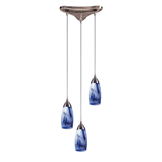 Milan 10" 3 Light Mini Pendant in Mountain Glass & Satin Nickel