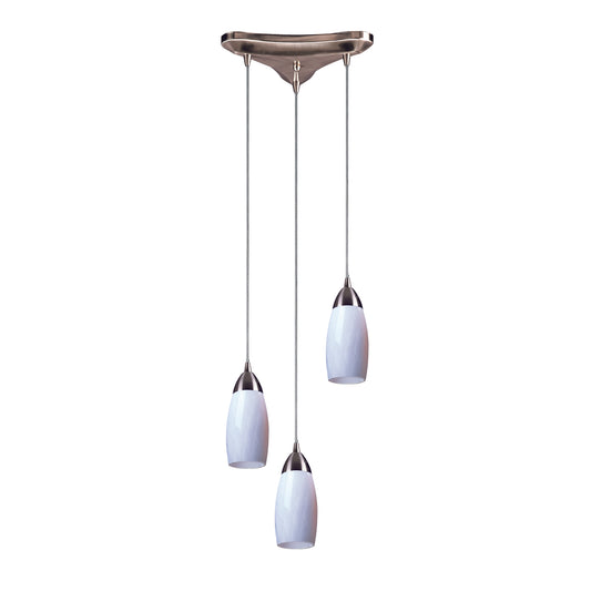 Milan 10" 3 Light Mini Pendant in Simple White Glass & Satin Nickel