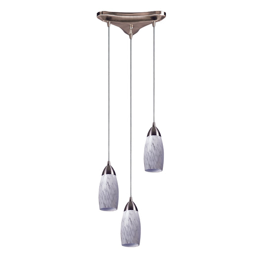 Milan 10" 3 Light Mini Pendant in Snow White Glass & Satin Nickel