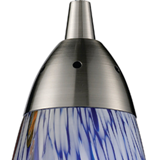 Milan 3" 1 Light Mini Pendant in Starburst Blue Glass & Satin Nickel