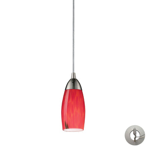 Milan 3' 1 Light Mini Pendant in Fire Red Glass & Satin Nickel with Adapter Kit