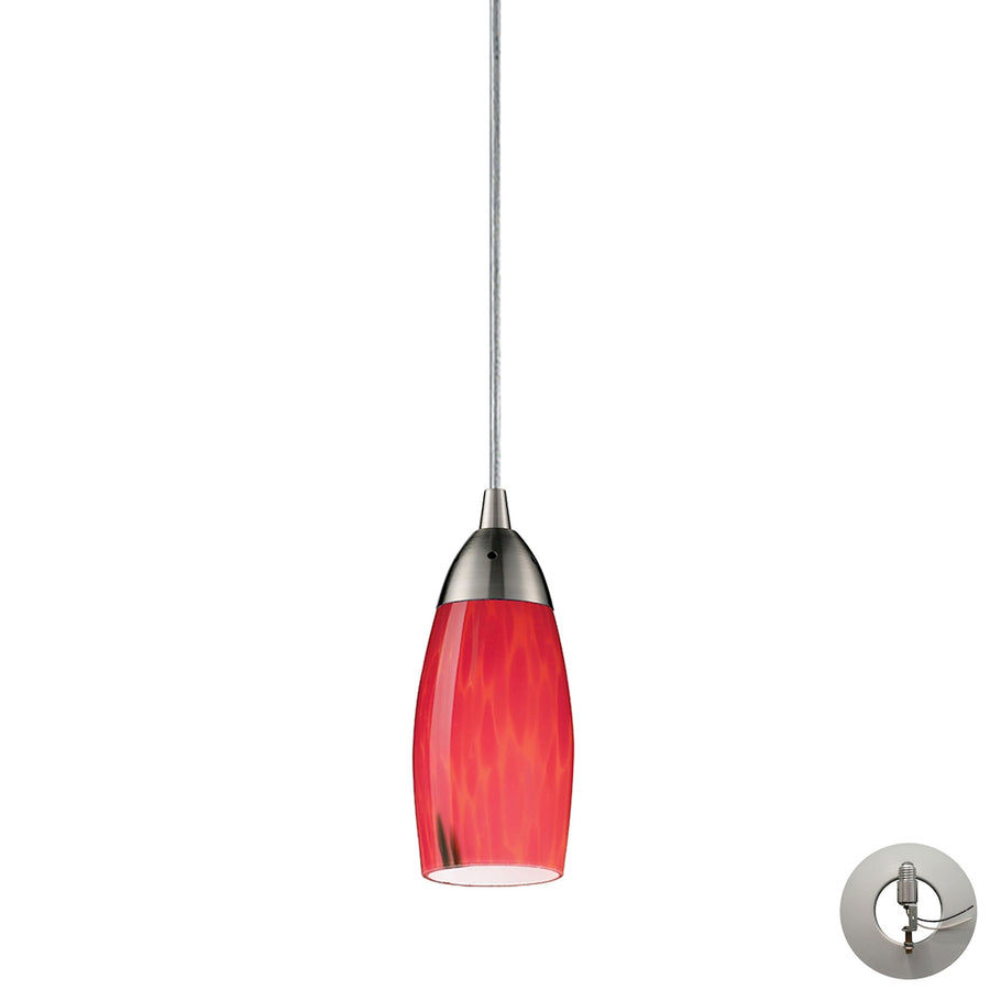 Milan 3' 1 Light Mini Pendant in Fire Red Glass & Satin Nickel with Adapter Kit