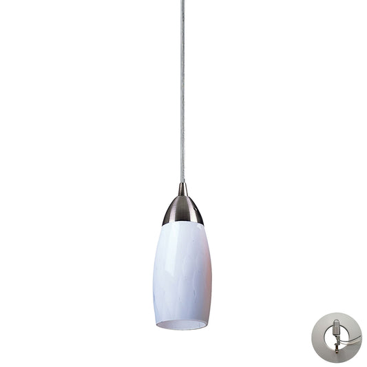 Milan 3" 1 Light Mini Pendant in Simple White Glass & Satin Nickel with Adapter Kit