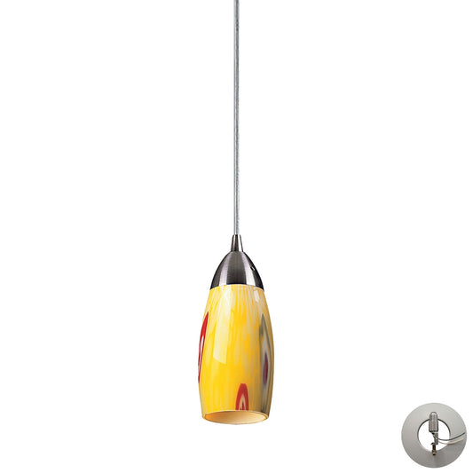 Milan 3" 1 Light Mini Pendant in Yellow Blaze Glass & Satin Nickel with Adapter Kit