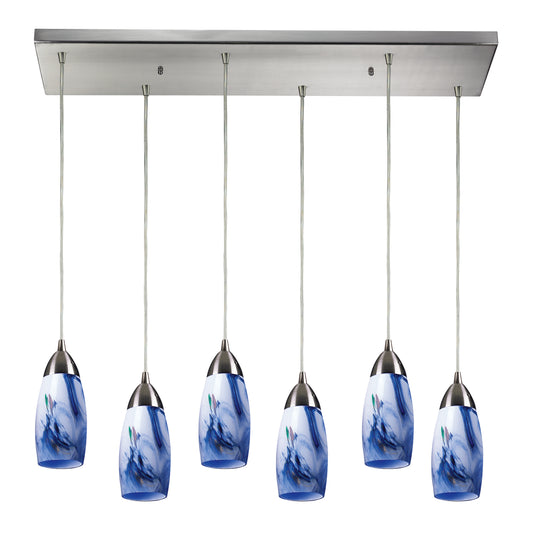 Milan 30" 6 Light Mini Pendant in Mountain Glass & Satin Nickel