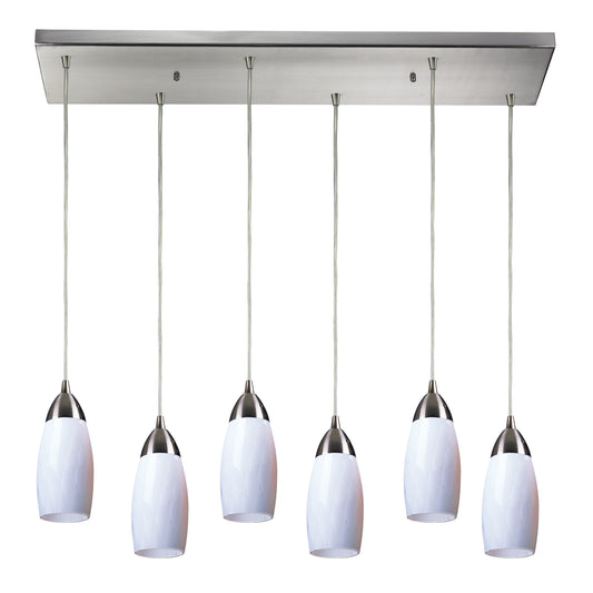 Milan 30" 6 Light Mini Pendant in Simple White Glass & Satin Nickel