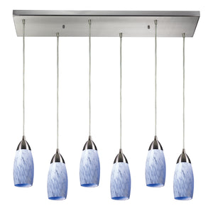 Milan 30' 6 Light Mini Pendant in Snow White Glass & Satin Nickel