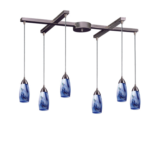 Milan 33" 6 Light Mini Pendant in Mountain Glass & Satin Nickel