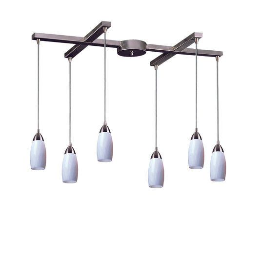 Milan 33" 6 Light Mini Pendant in Simple White Glass & Satin Nickel