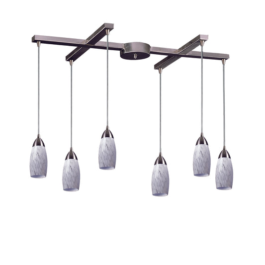 Milan 33" 6 Light Mini Pendant in Snow White Glass & Satin Nickel