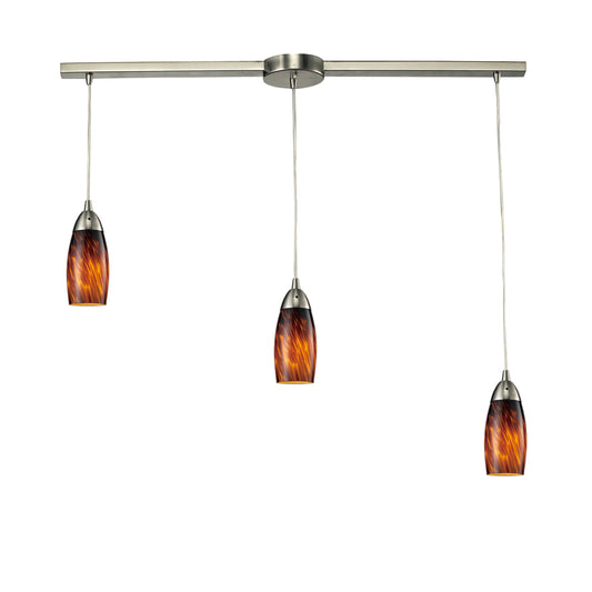 Milan 36" 3 Light Mini Pendant in Espresso Glass & Satin Nickel