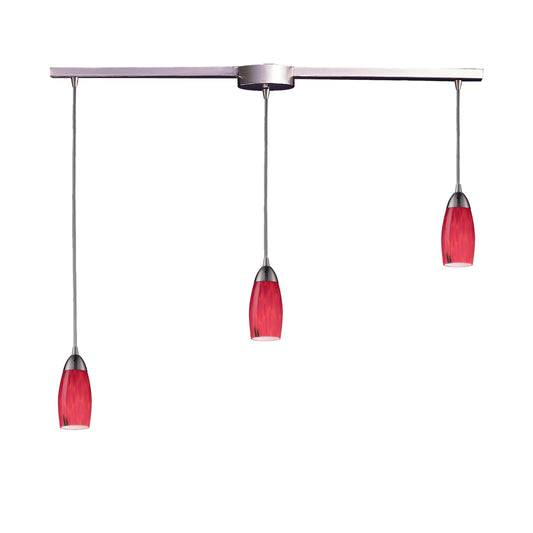 Milan 36" 3 Light Mini Pendant in Fire Red Glass & Satin Nickel