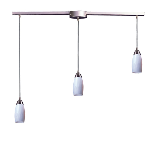 Milan 36" 3 Light Mini Pendant in Simple White Glass & Satin Nickel