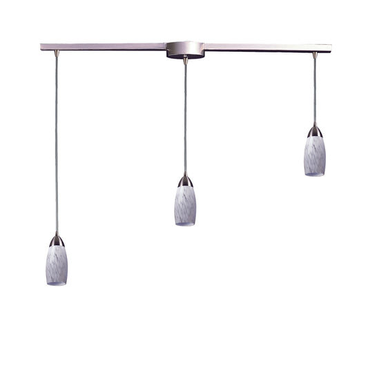 Milan 36" 3 Light Mini Pendant in Snow White Glass & Satin Nickel