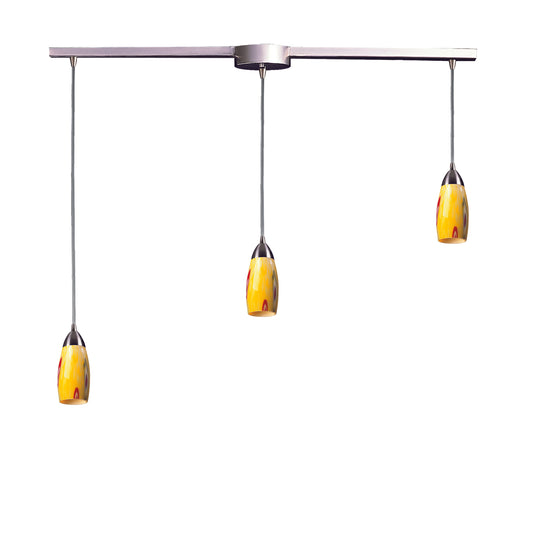 Milan 36" 3 Light Mini Pendant in Yellow Blaze Glass & Satin Nickel