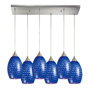 Mulinello 30' 6 Light Mini Pendant in Sapphire Glass & Satin Nickel