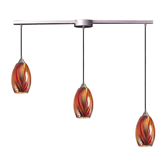 Mulinello 36" 3 Light Mini Pendant in Multicolor Glass & Satin Nickel