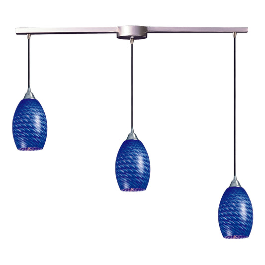 Mulinello 36" 3 Light Mini Pendant in Sapphire Glass & Satin Nickel