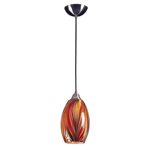 Mulinello 6' 1 Light LED Mini Pendant in Multicolor Swirl Glass & Satin Nickel